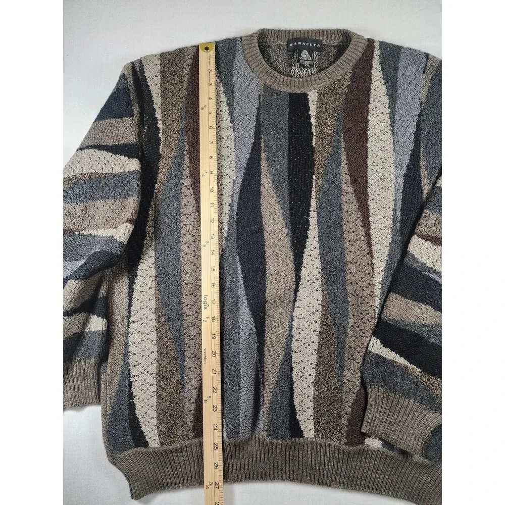 Baracuta Mens XXL Merino Wool Sweater‎ Abstract Grandpacore Crosby Coogi Style